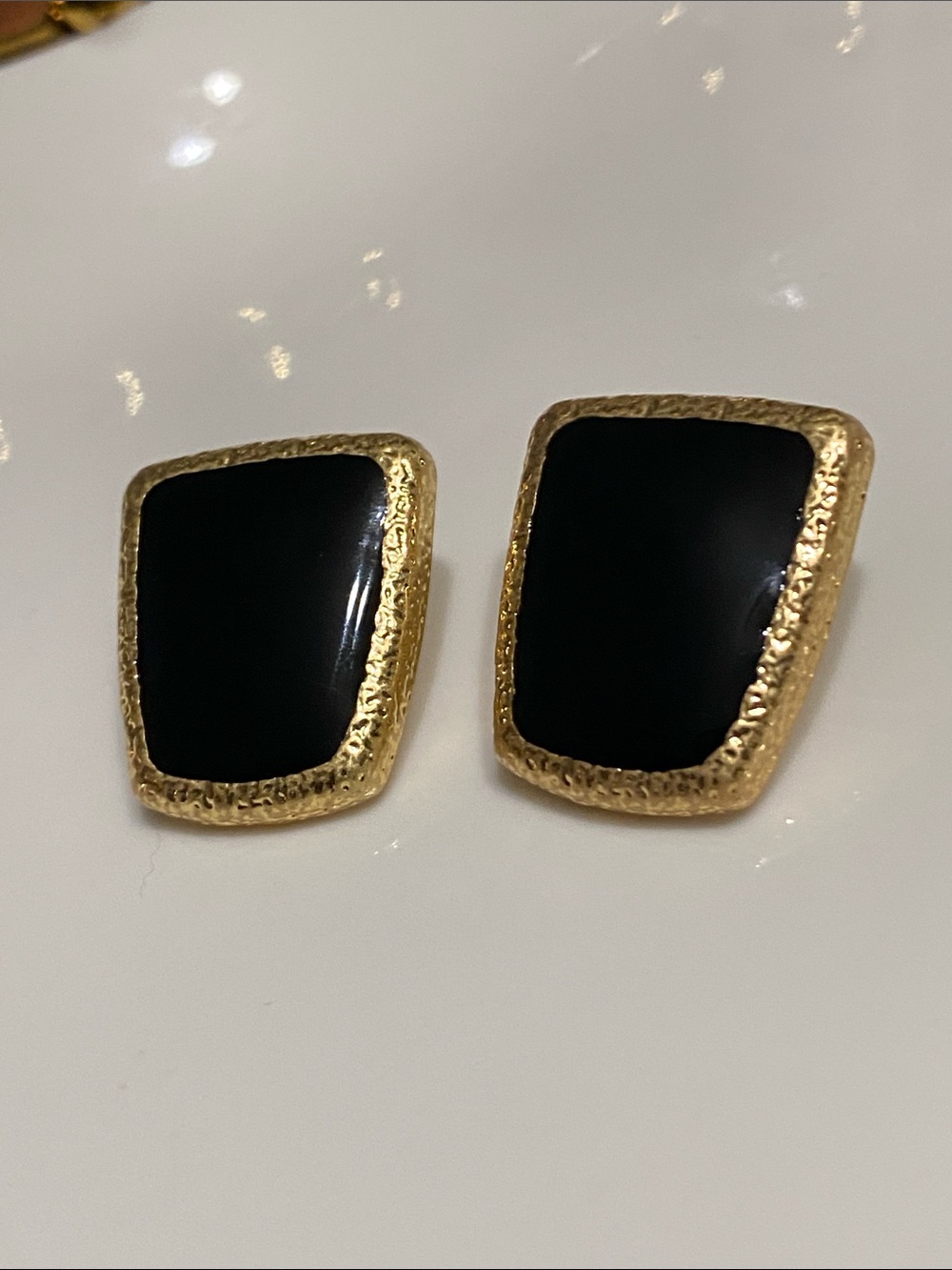 Joan Rivers Gold-Tone Black Enamel Square Stud Earrings